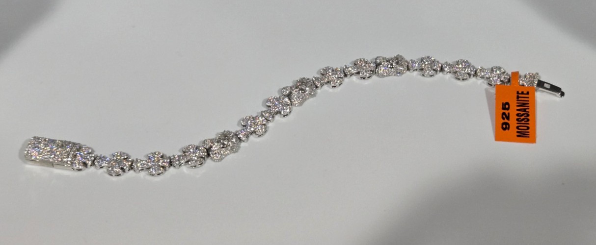 NEW 925 Sterling Silver MOISSANITE Jesus Face & Cross Bracelet, 9in Icey