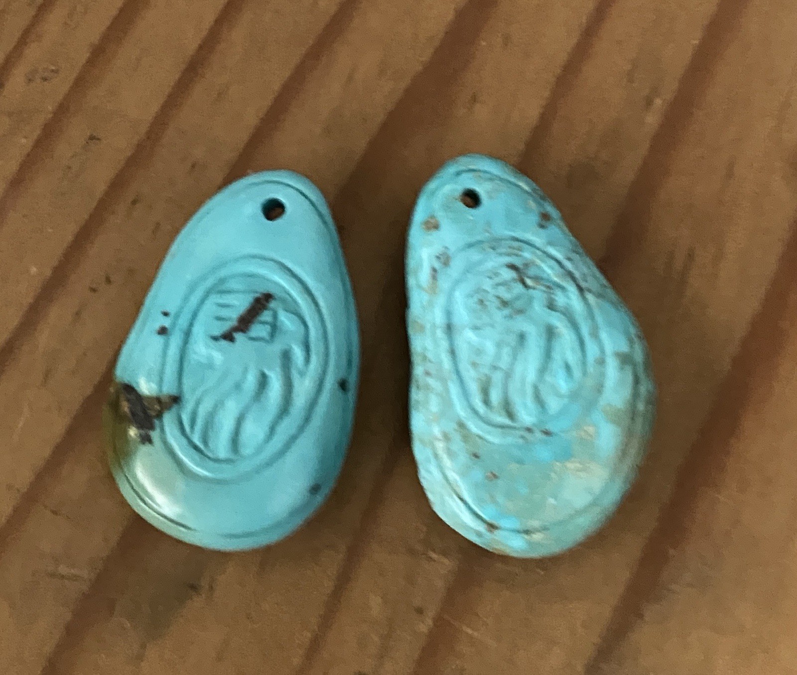 2 Turquoise Carved Pendants Charms Approx 30mm X 17mm