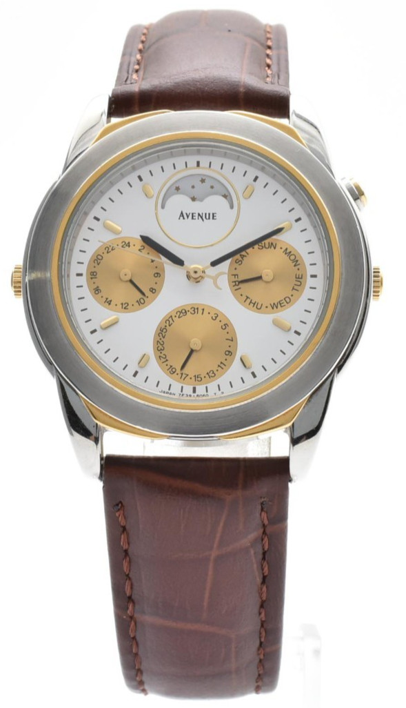 SEIKO Avenue 7F39-6080 Moon phase Day Date 34mm Vintage Quartz Men’s Watch JAPAN