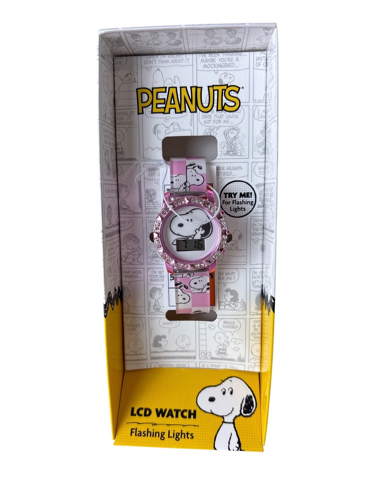 New Peanuts Snoopy LCD Watch With Flashing Lights Pink Adjustable Strap