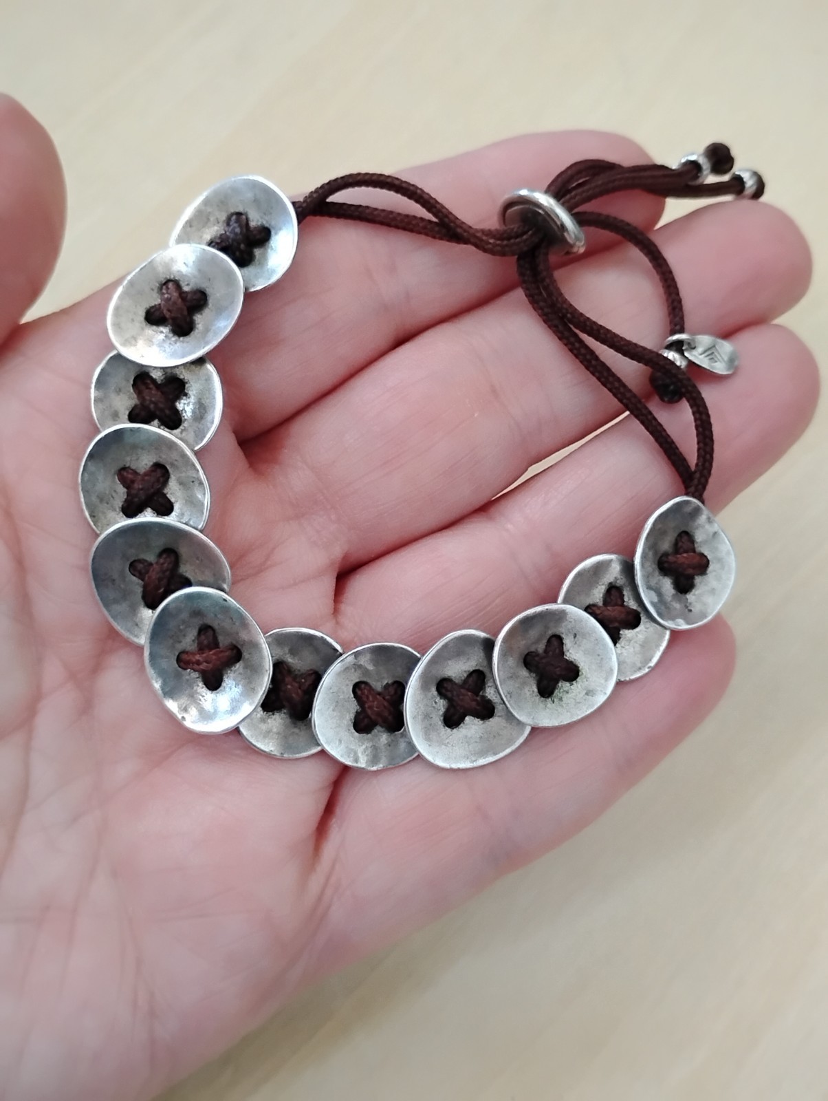 Silpada Button Up Sterling Silver Adjustable Button Disc Cord Bracelet Retired