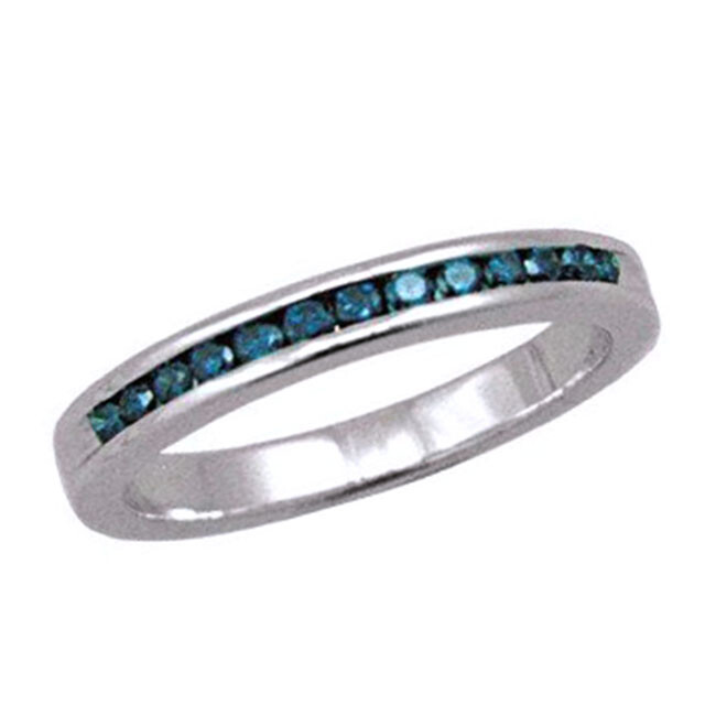 1/4 Ct Round Cut Blue Natural Diamond Sterling Silver Wedding Band Ring