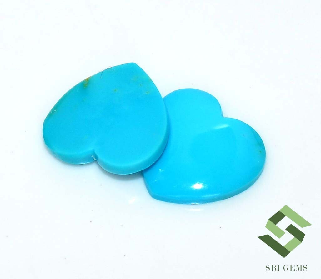 14×13 mm Natural Turquoise Heart Shape Cabochon Pair 7.84 Cts Loose Gemstone