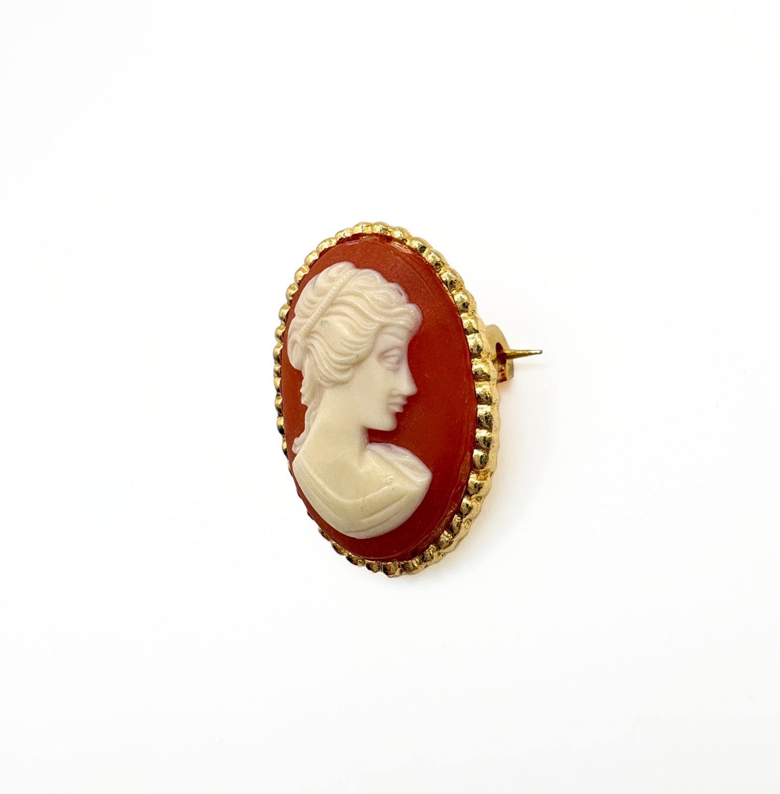 Antique Cameo Brooch Pin Early 1900s Gold Tone Classical Lady Victorian Style