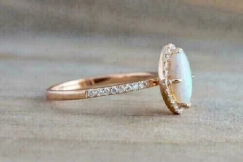 2.50Ct Marquise Cut Natural Fire Opal Halo Wedding Ring 14K Rose Gold Plated