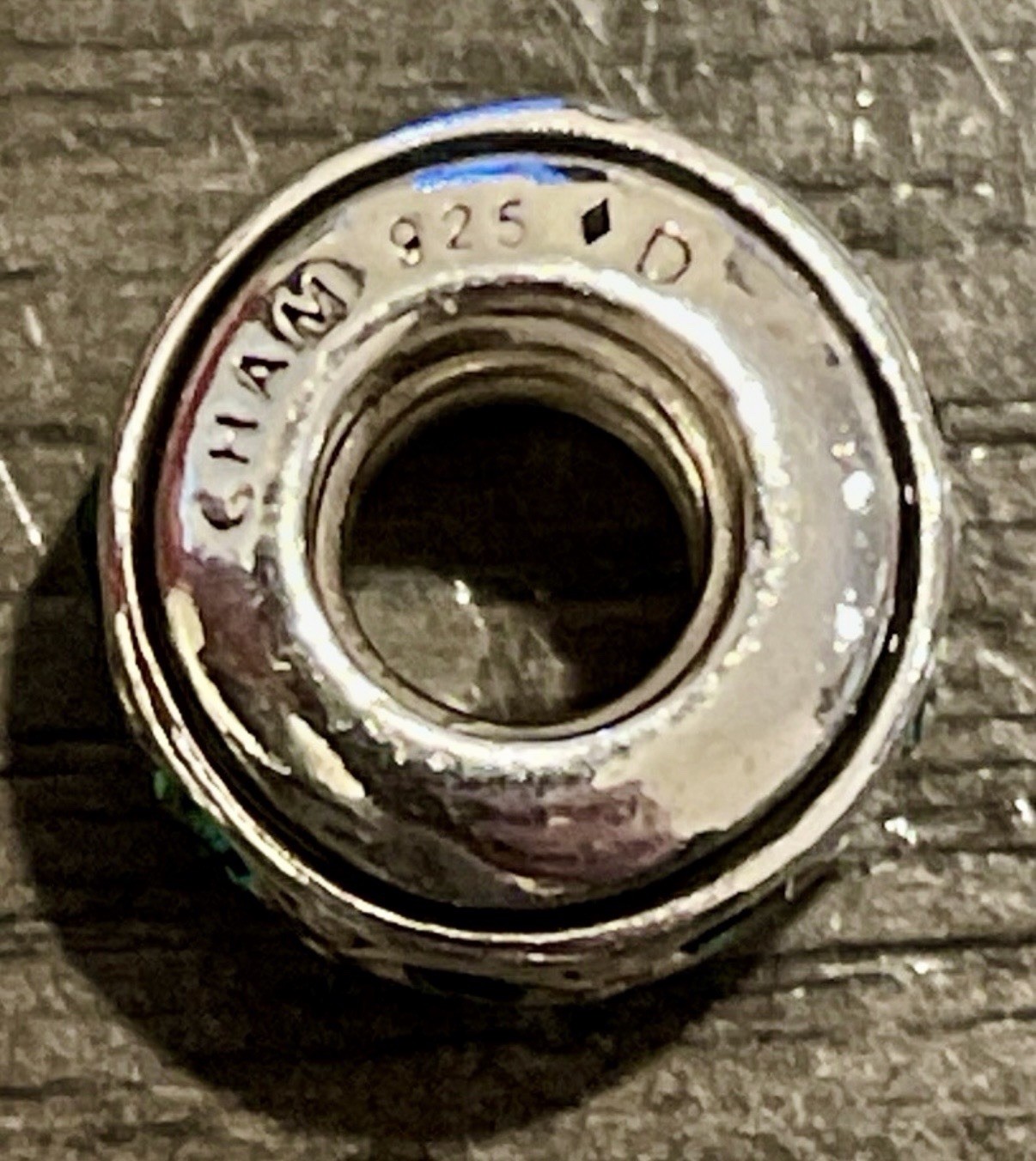 Chamilia Sterling Silver Green Crystal Charm Bead SPACER 925 CHAM