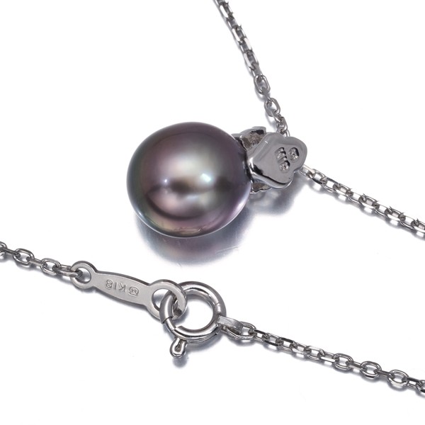 Auth Mikimoto Necklace Black South Sea Pearl 8.7mm Diamond 18K 750 White Gold