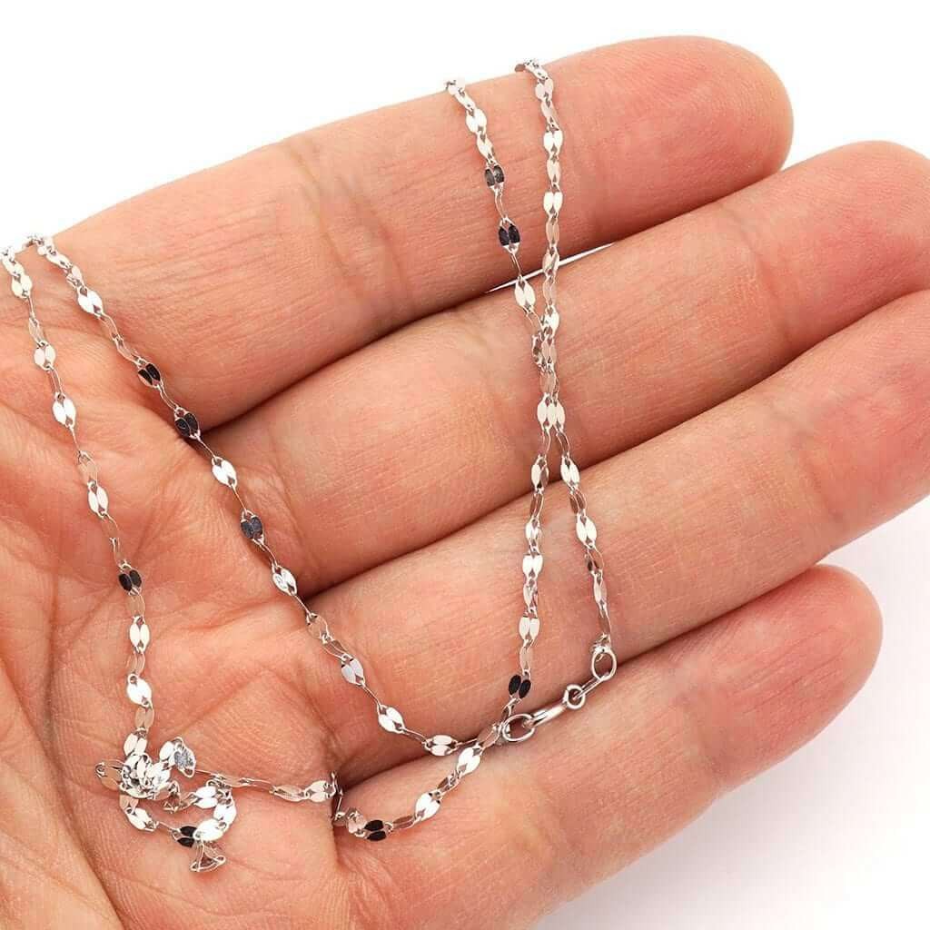14K White Gold Diamond-Cut 2mm Fancy Italian Mirror Chain Necklace 18″