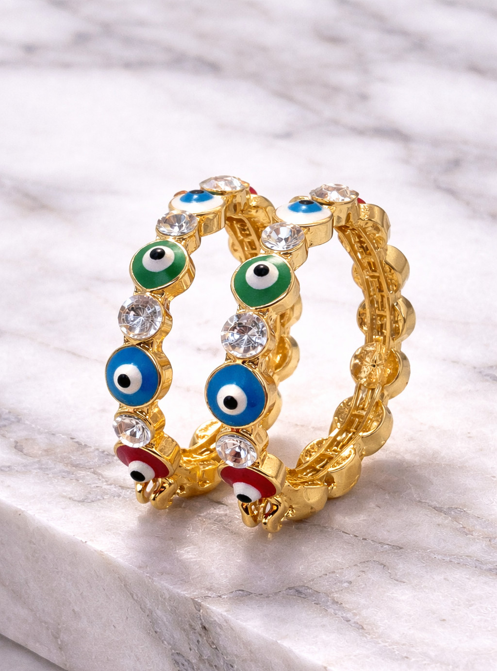 1/200 14K Yellow Gold Oro Overlay Evil Eye Hoop Earrings Women Ladies mm in CZ