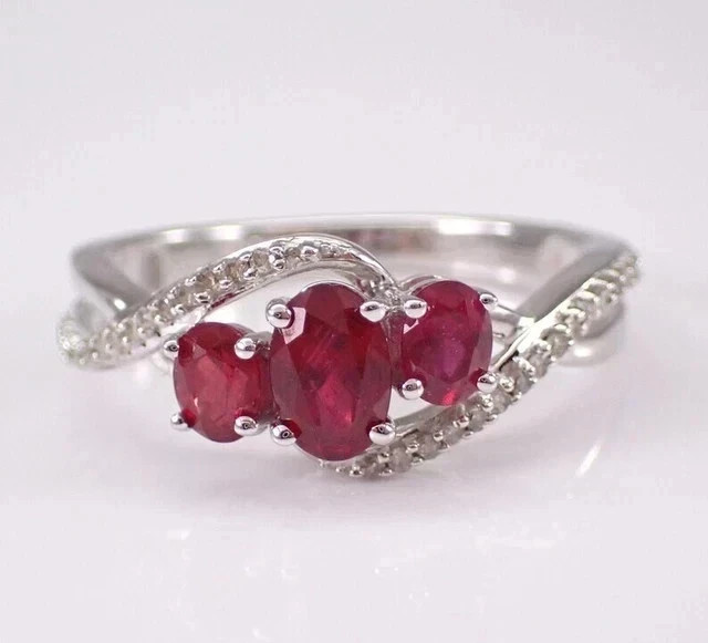 4.40Ct Oval Cut Cut Natural Red Ruby & Diamond 14K White Gold Luxurious Ring