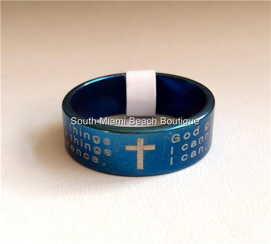 Serenity Prayer Ring Band Blue Stainless Steel NA AA Size 6 8 9 10 11 Unisex