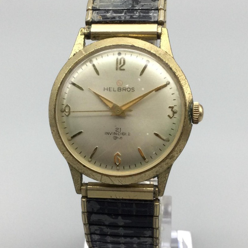 Vintage Helbros Invincible Mens Watch 34mm Manual Wind 21 Jewels Gold Tone