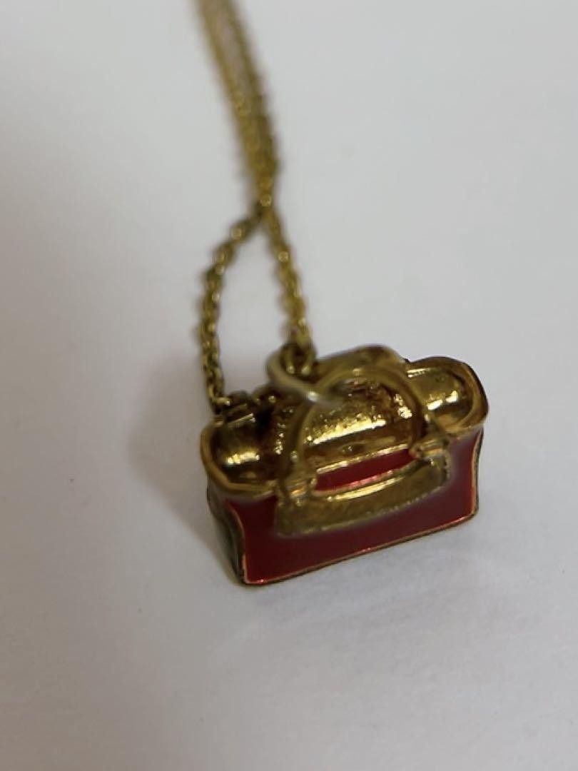 CELINE Necklace Handbag Motif Pendant Enamel Red Gold Length: 20.5 in.Vintage
