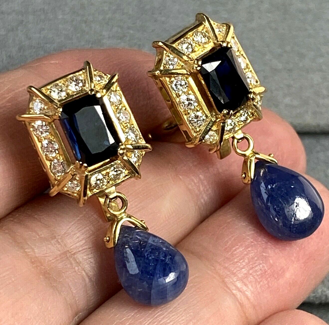 Vintage Diamond Sapphire Earrings Estate Fine Jewelry Pre-Owned