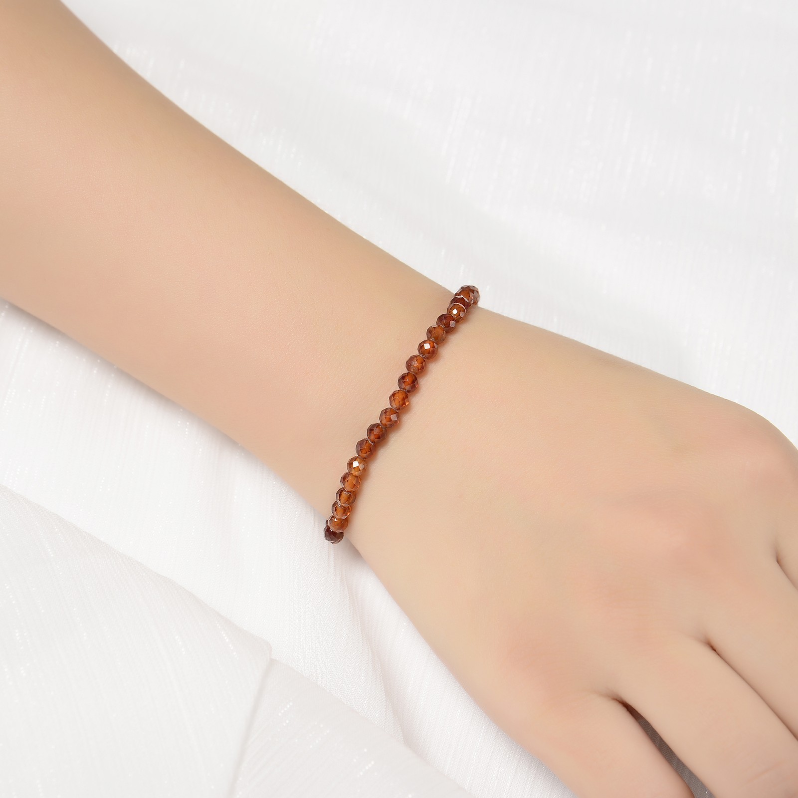 Natural Hessonite Garnet Faceted Round Beaded Bracelet Size 4mm 7.5” Length