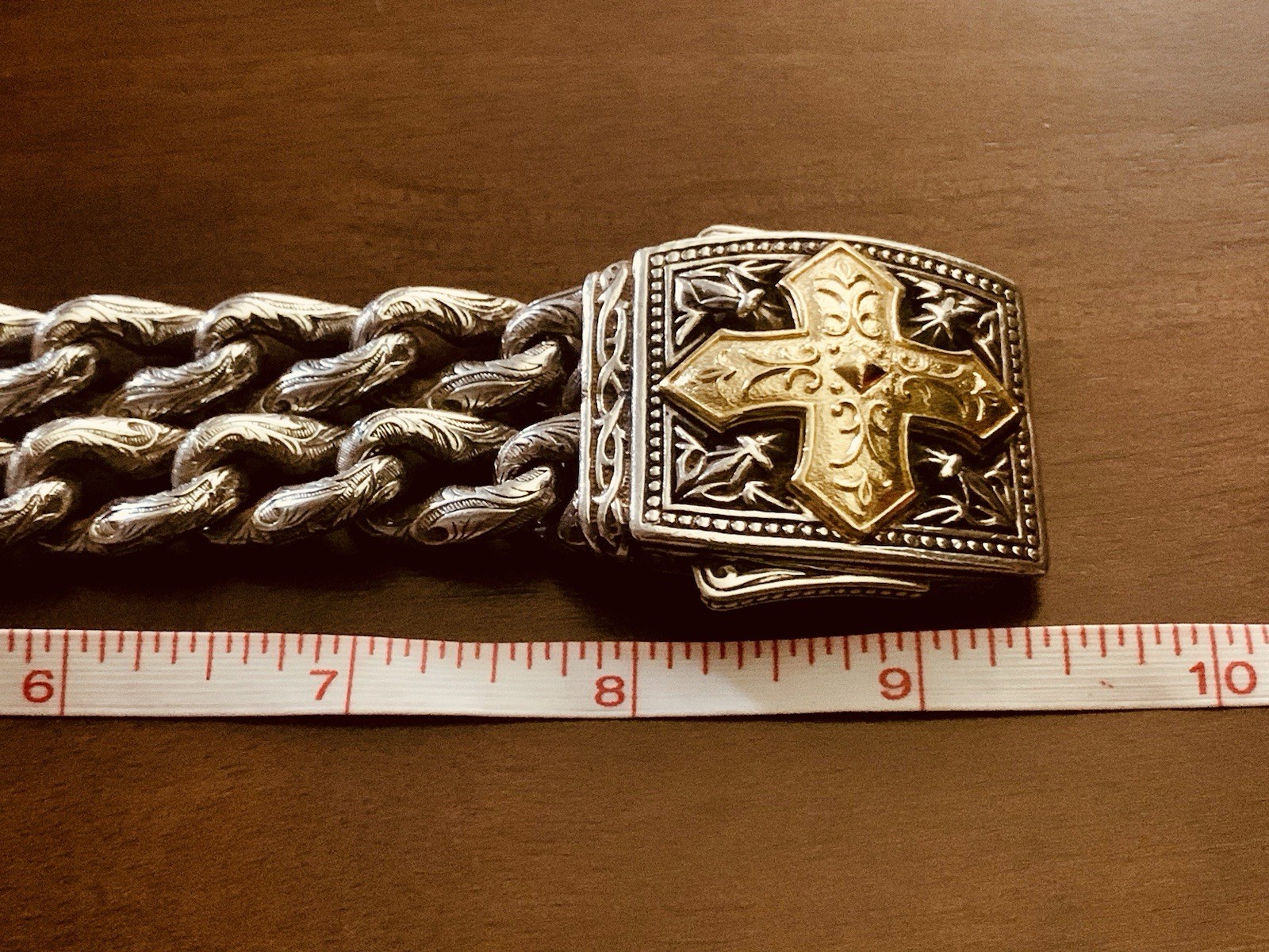 RARE Scott Kay UNKAGED 18K/Sterling Silver MASTERPIECE Gold Cross Bracelet 8”