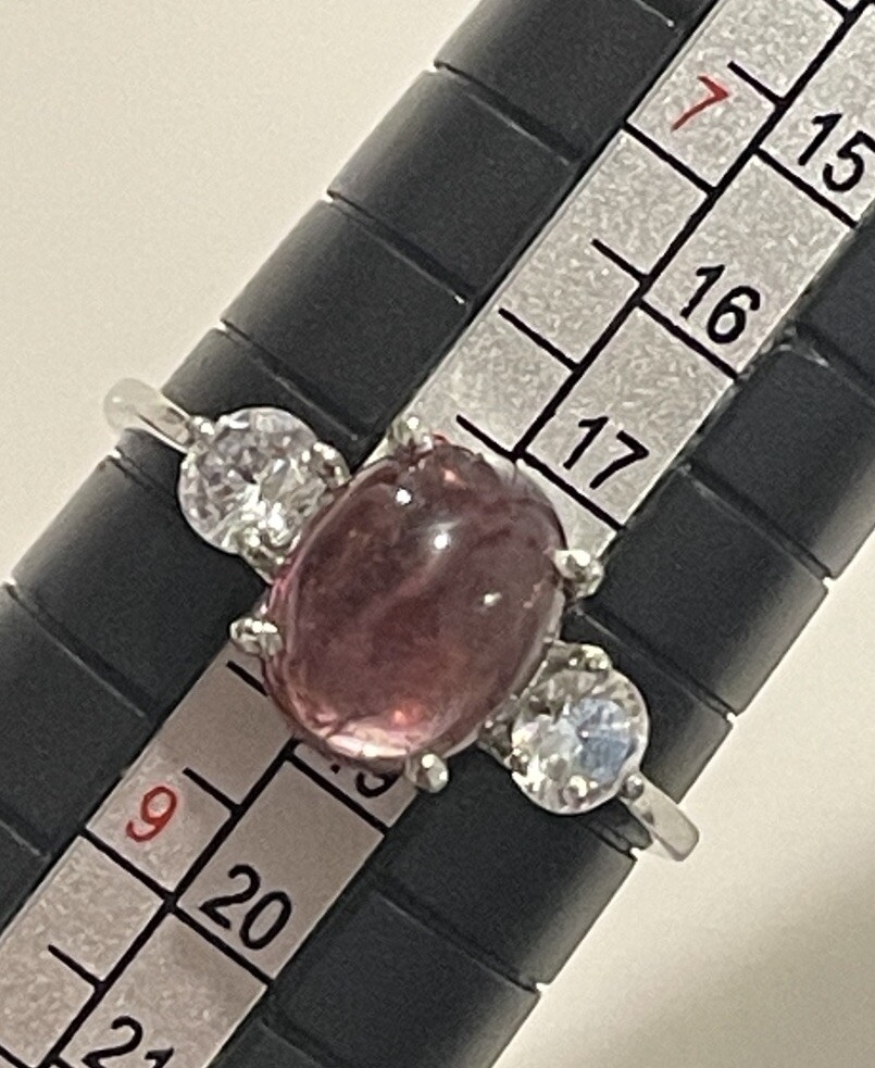 Imported 925 Genuine Natural Pink Tourmaline Cabochon Three Stone Sz8 NWOT