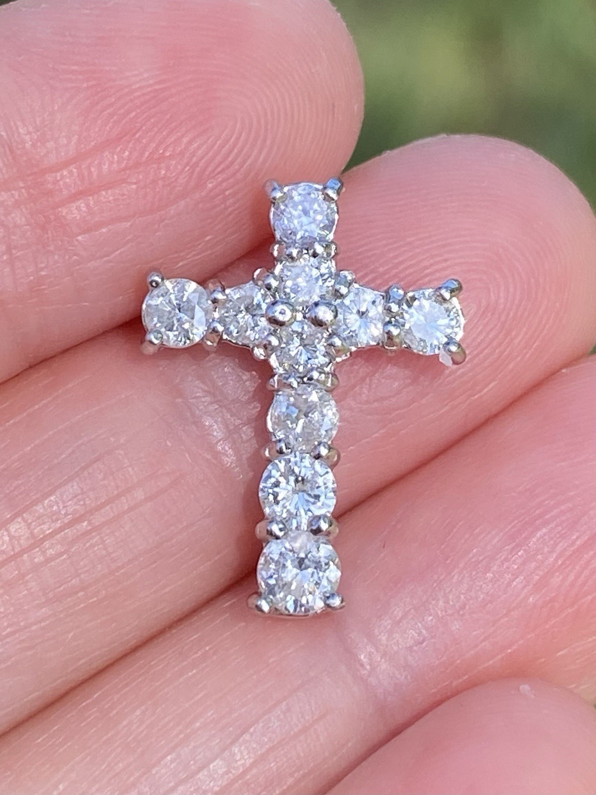 Solid Platinum 1.00TCW 100% Natural Diamond Cross Pendant