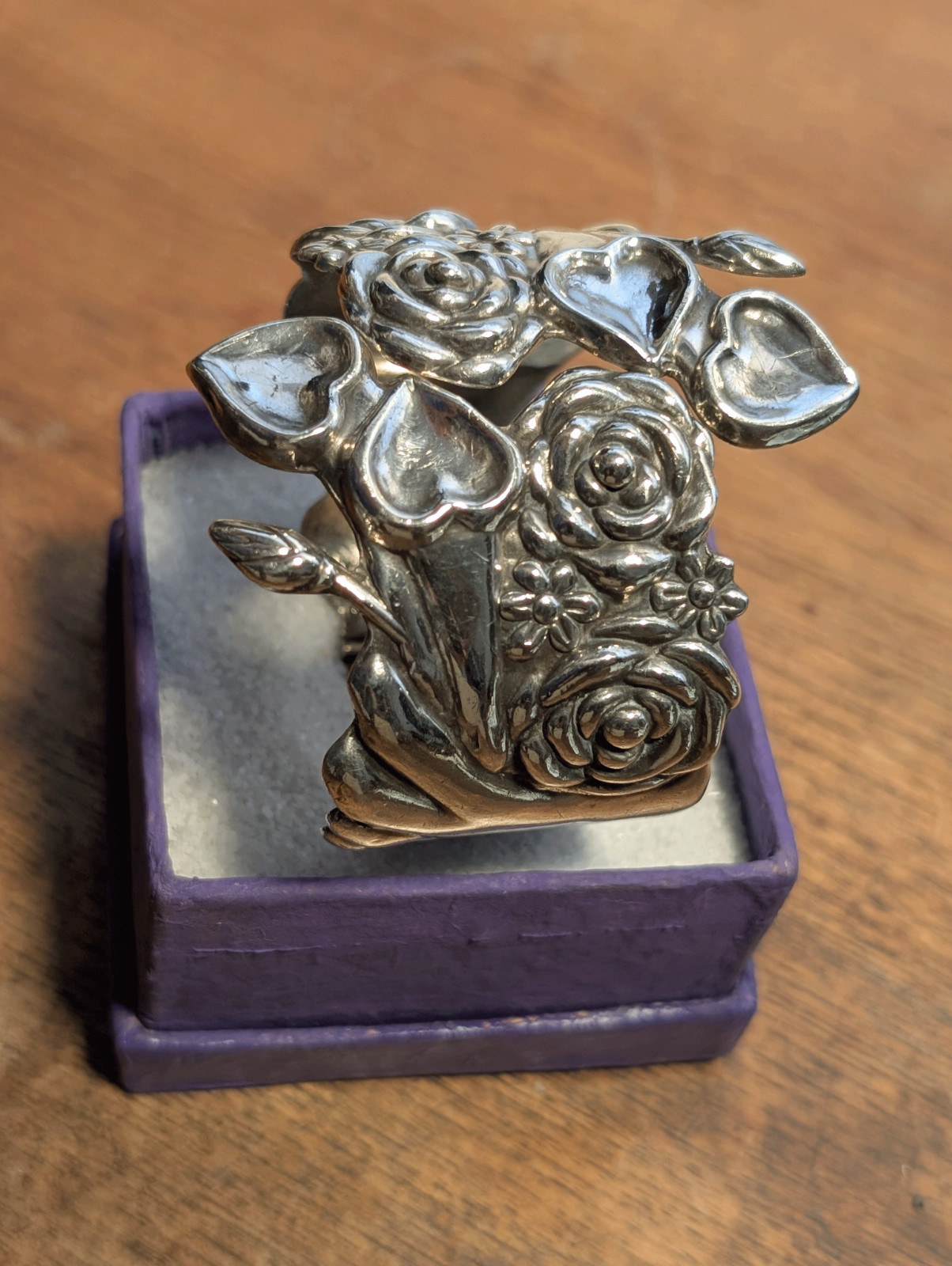Taxco Mexico Sterling Silver Hearts Roses Hands Bracelet by Antonio Reina ~ 65g