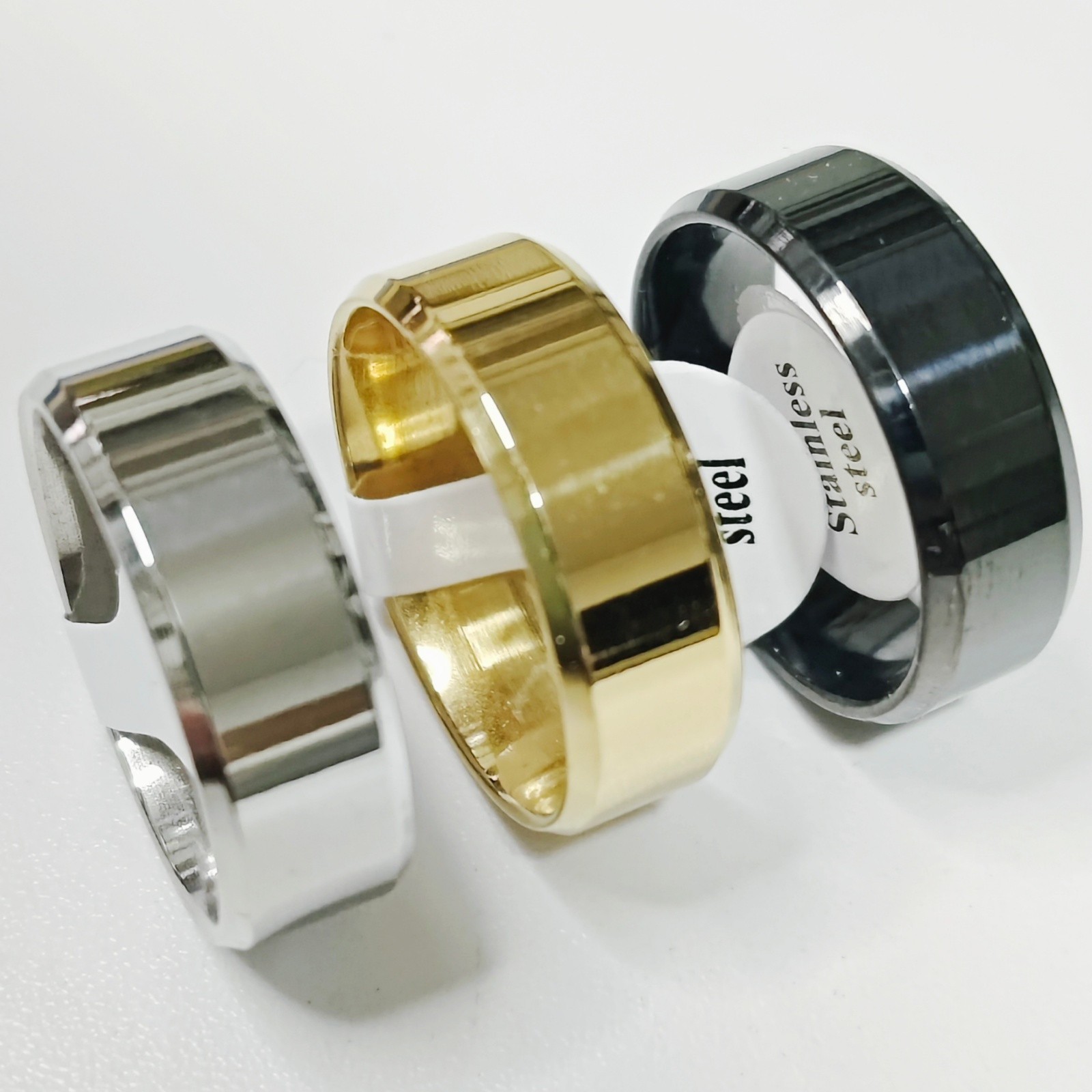 36 Pcs Plain Polished Stainless Steel Rings Beveled Edge 3 Colors Mixed Unisex