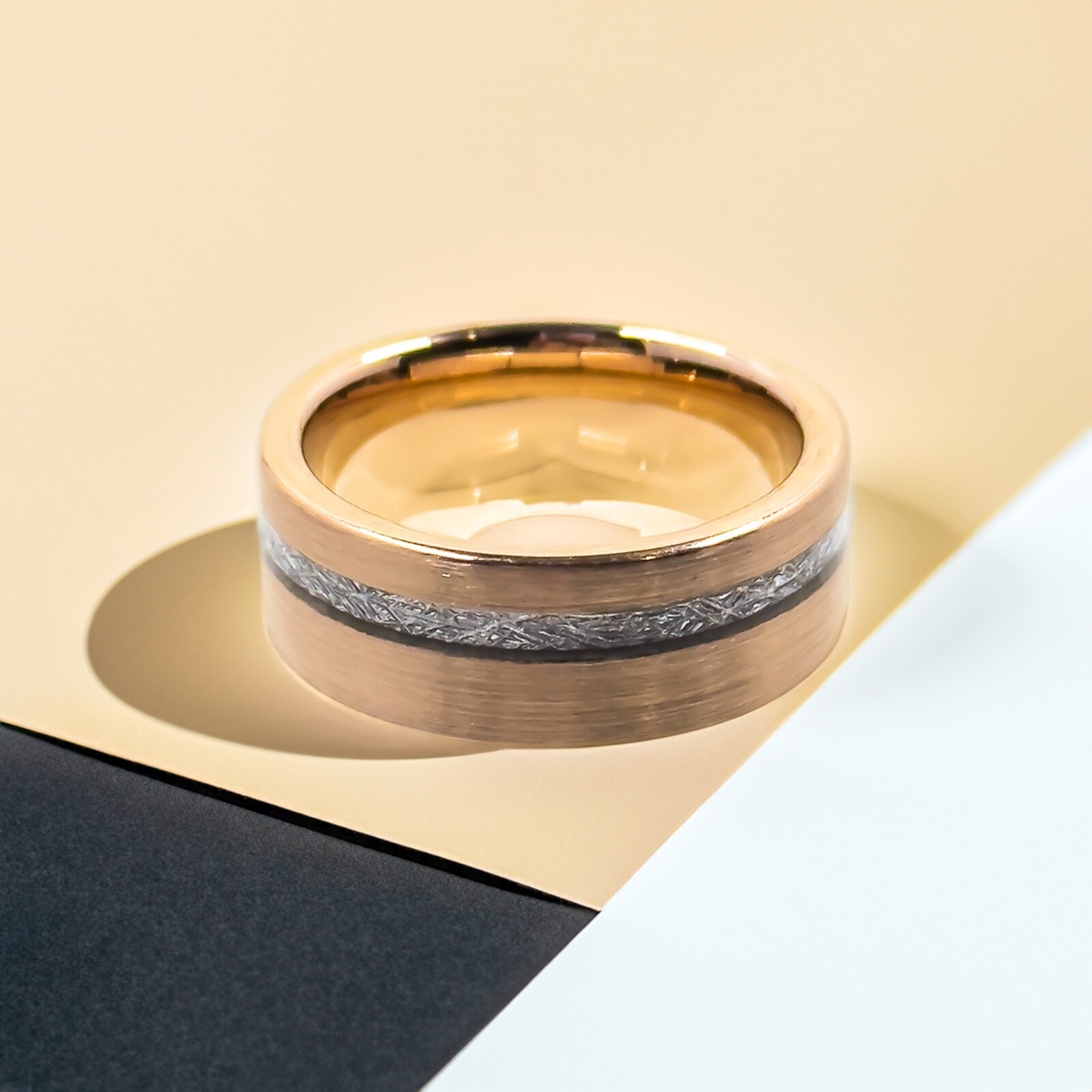 Tungsten Flat Edge Meteorite Ring – Silver, Gold, or Black – 6mm or 8mm