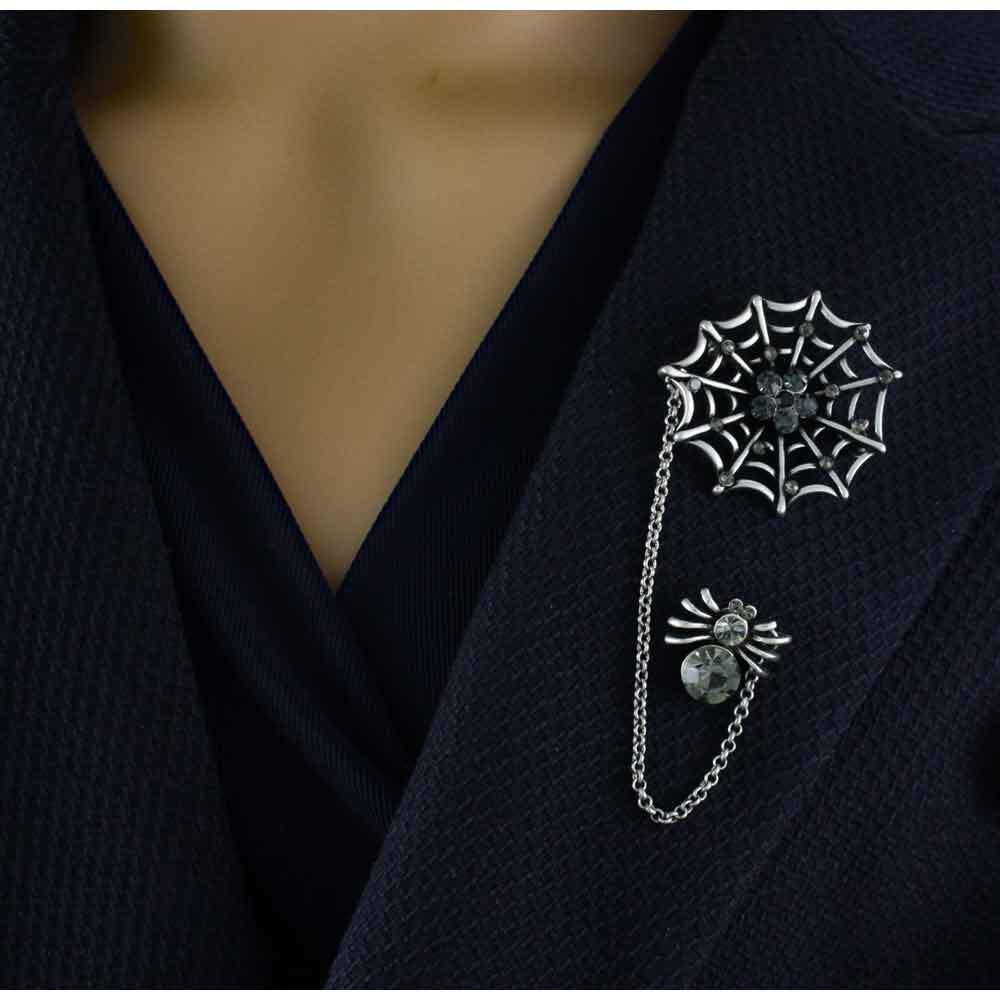 Black Crystal Spider and Web Jewelry Brooch Pin – PRA702