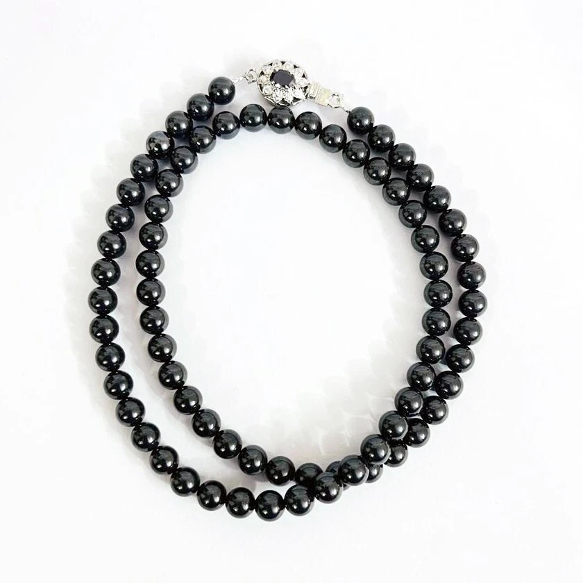 6 mm 18″ Smooth Round Black Diamond Beads Necklace Certified !