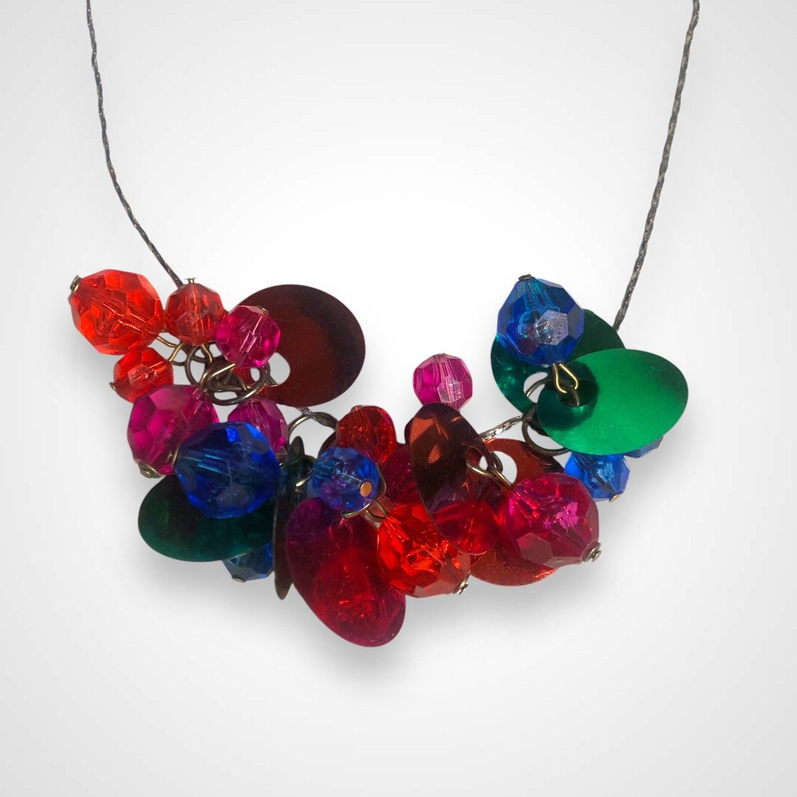 Y2K multi-coloured fairy necklace with colorful confetti jewels Maximalist