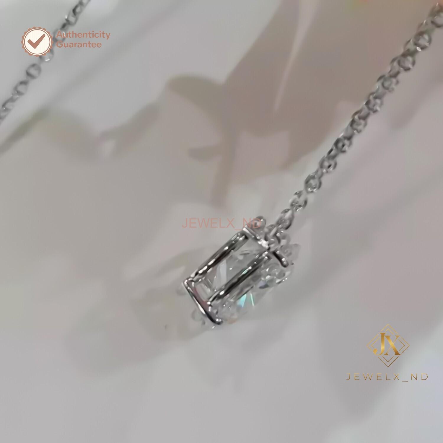 Oval Cut Natural Diamond Chain Women Custom Made Wedding Necklace 14K White Gold