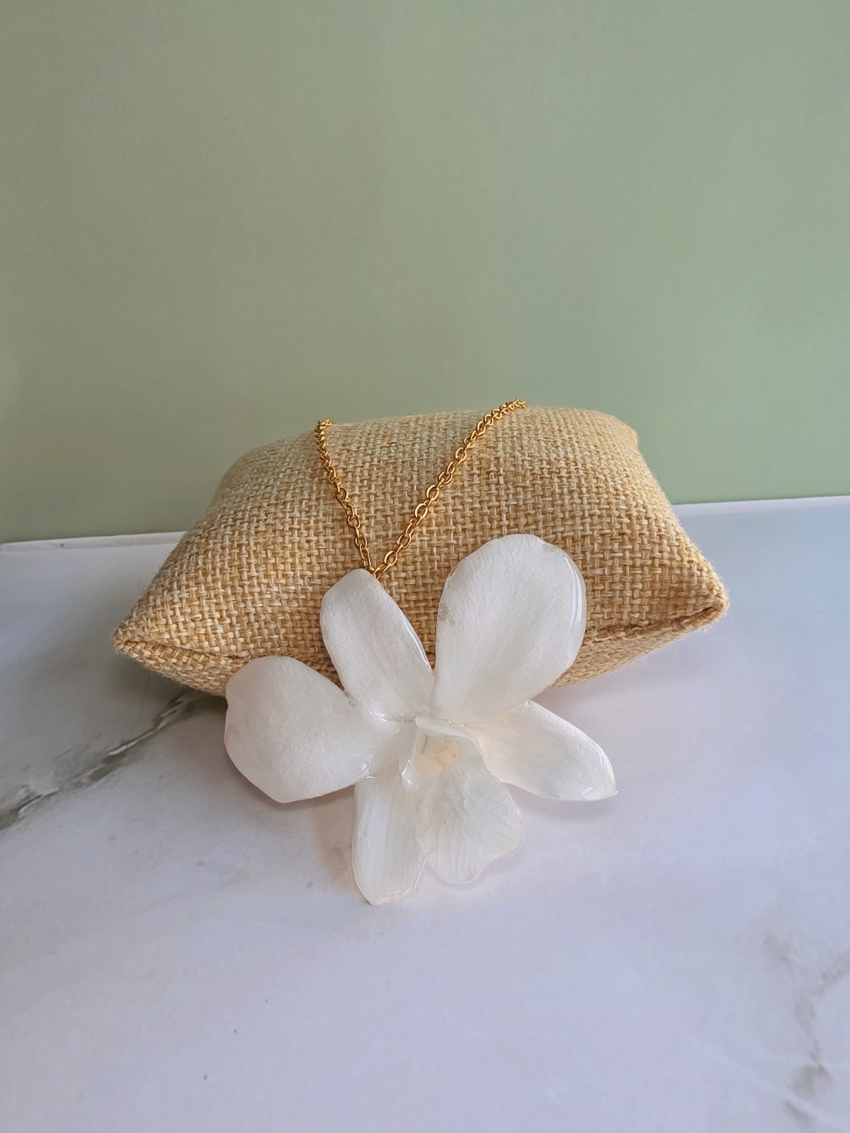 Real Orchid Necklace 14K Gold Plated Preserved Flower Bridal Gift