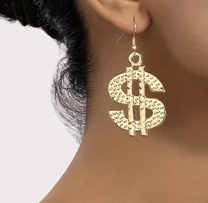 Trendy Gold Zinc Alloy 14K Plated Dollar Sign Drop Dangle Earrings