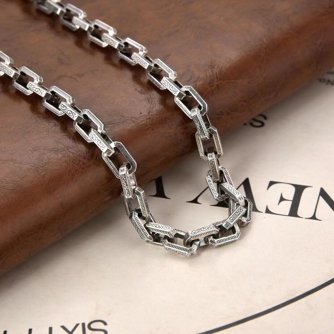 6MM 20-26″ Real 925 Sterling Silver Box Rectangle Link Necklace for Men Jewelry