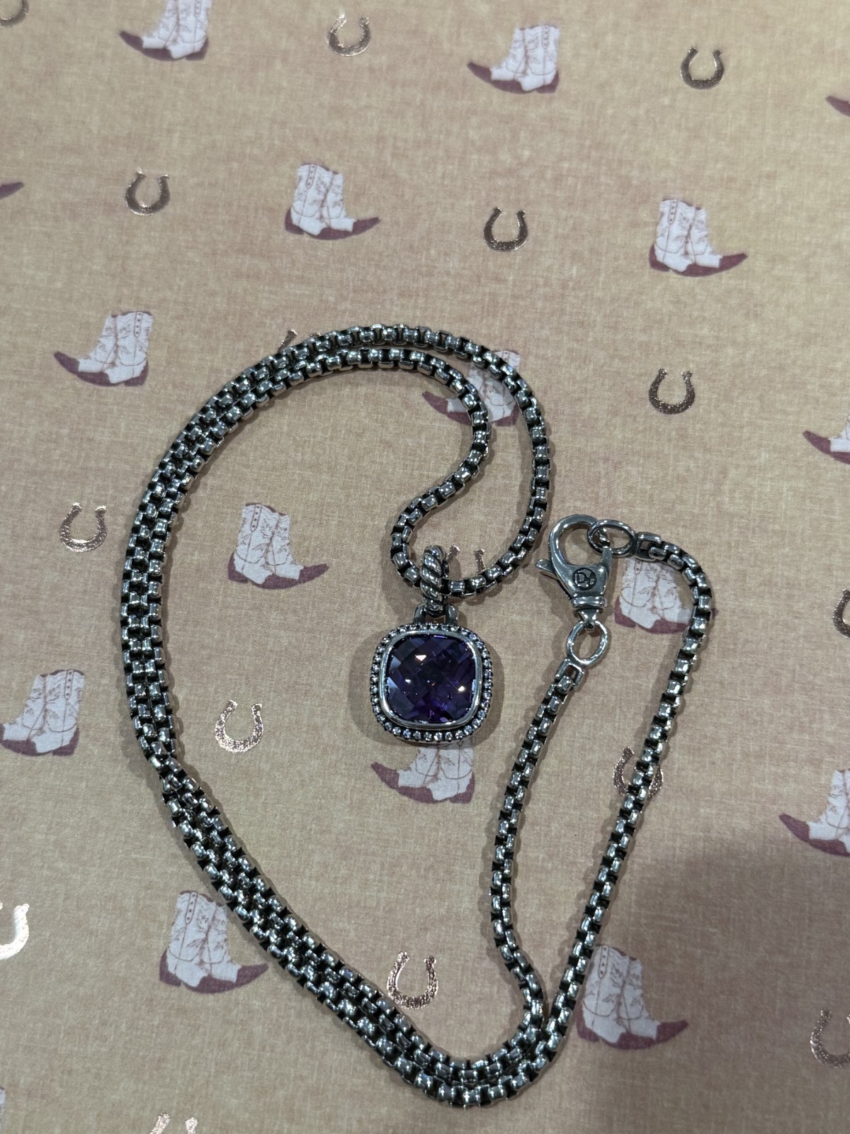 David Yurman Sterling Silver 925 purple Amethyst 14mm Pendant Necklace 20″