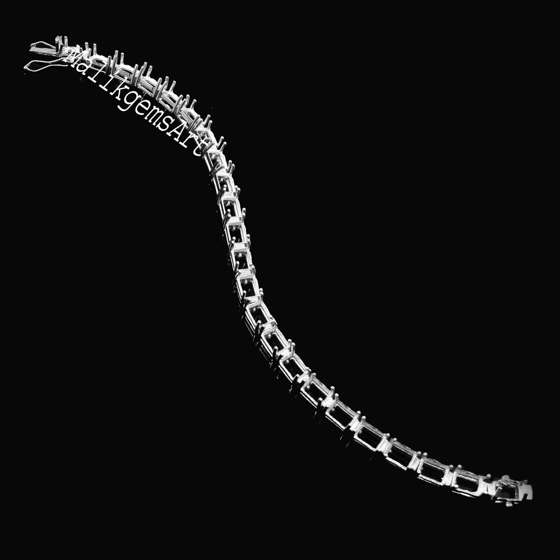 Semi Mount Bracelet 925 Sterling Silver 7X5 MM Baguette Blank Stone Bracelet #22