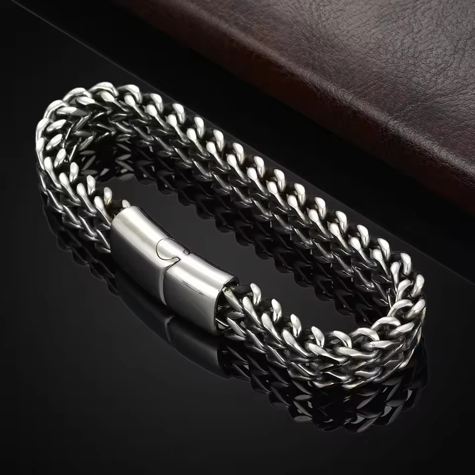 Stainless Steel Braided Double Row Front Rear Fish Scale Alloy Magnetic Bracelet