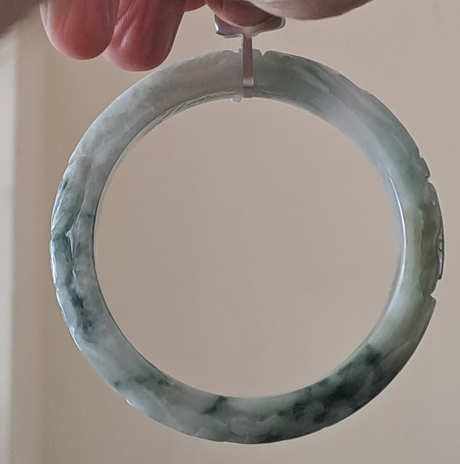 BURMESE JADEITE GRADE A CERTIFIED 300CTS ” DRAGON & PHOENIX ” CARVED BANGLE