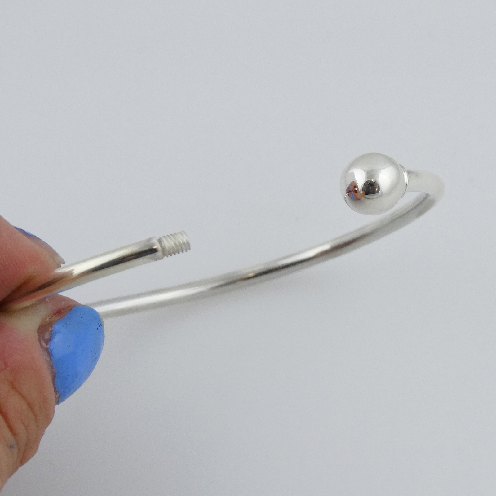 Sterling Silver 7″ Charm Cuff Bangle Bracelet, Removable Bead Add Charms Gift
