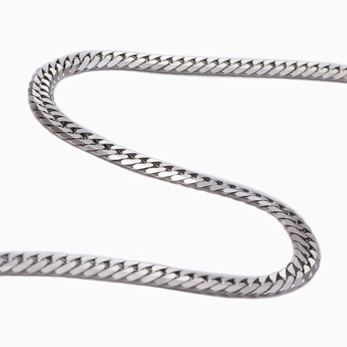Pt850 Solid Platinum 3.3mm 6-Sided Double Curb Chain Necklace 17.75″ MIJapan