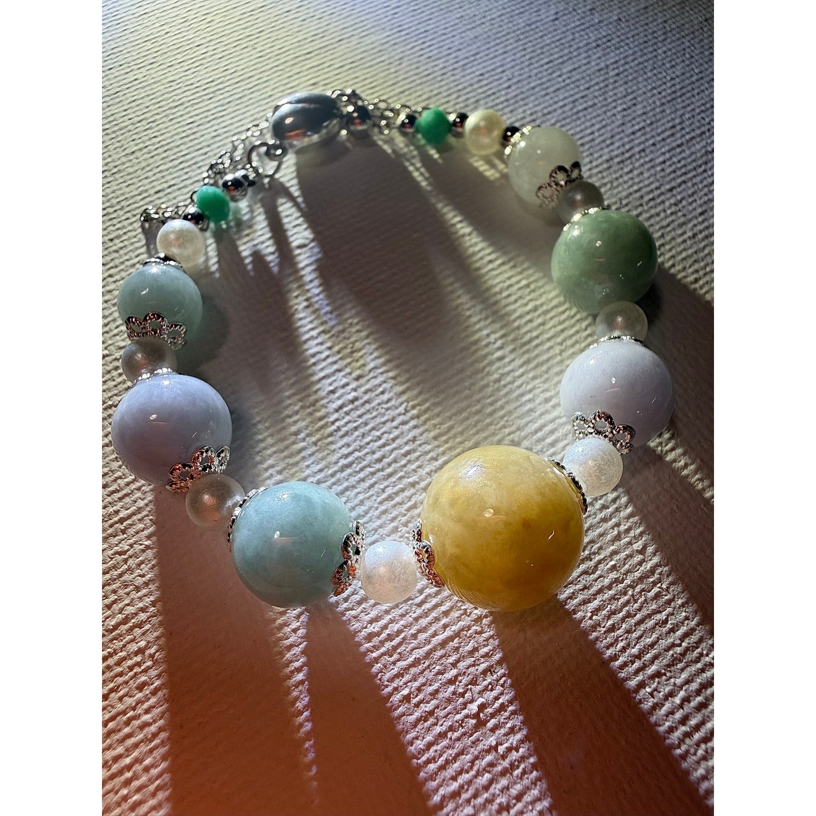 Certified Type A Jadeite Bracelet Natural Burmese Jade Multicolor w/ Certificate