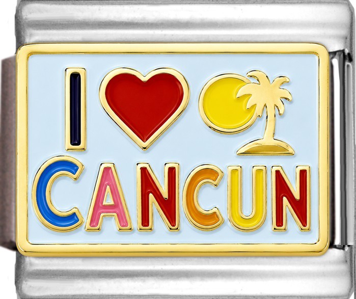 I Love Cancun Enamel 9mm Italian Charm Bracelet Link Travel Beach Vacation Fun