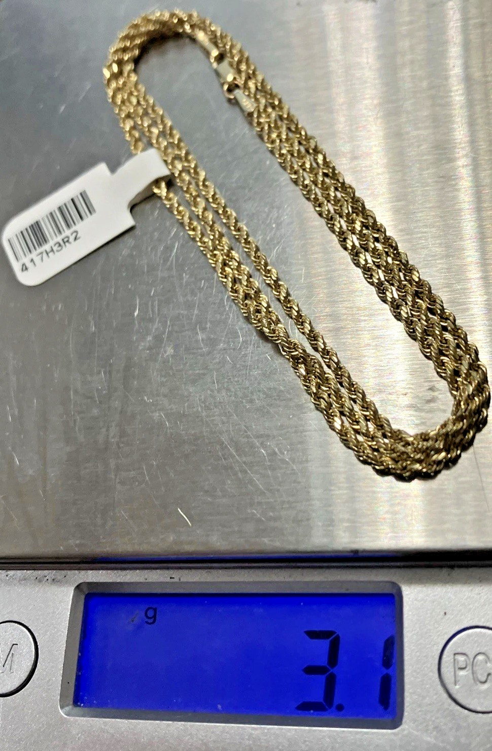 10kt Real Gold Rope Chain 3Grams 2mm 22” GND Brand New with Tag 10K