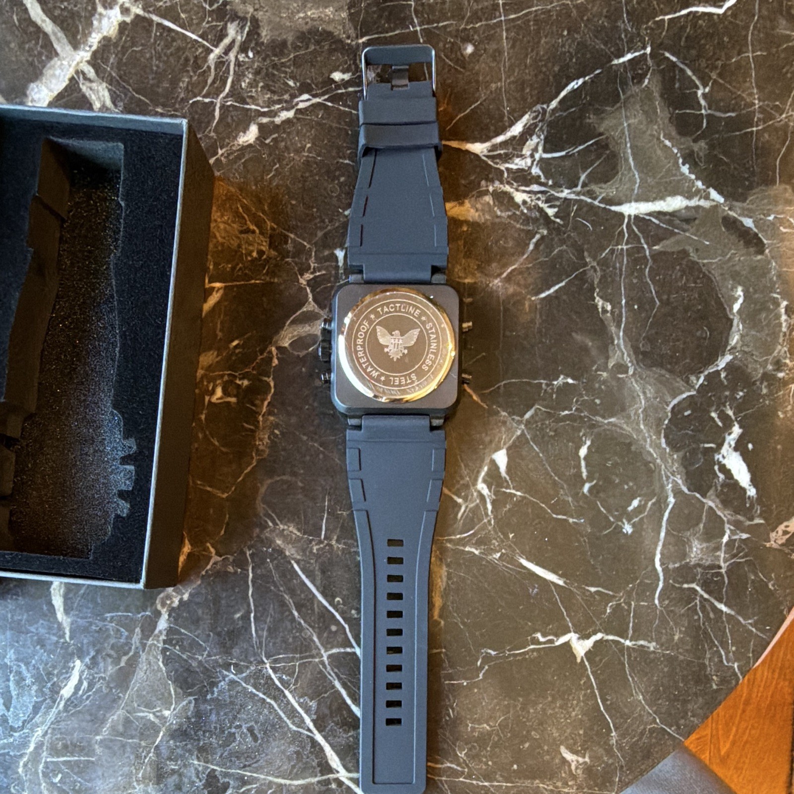 TACT LINE Tactline Analog/Digital Quartz SS Square Black Strap w/ Box