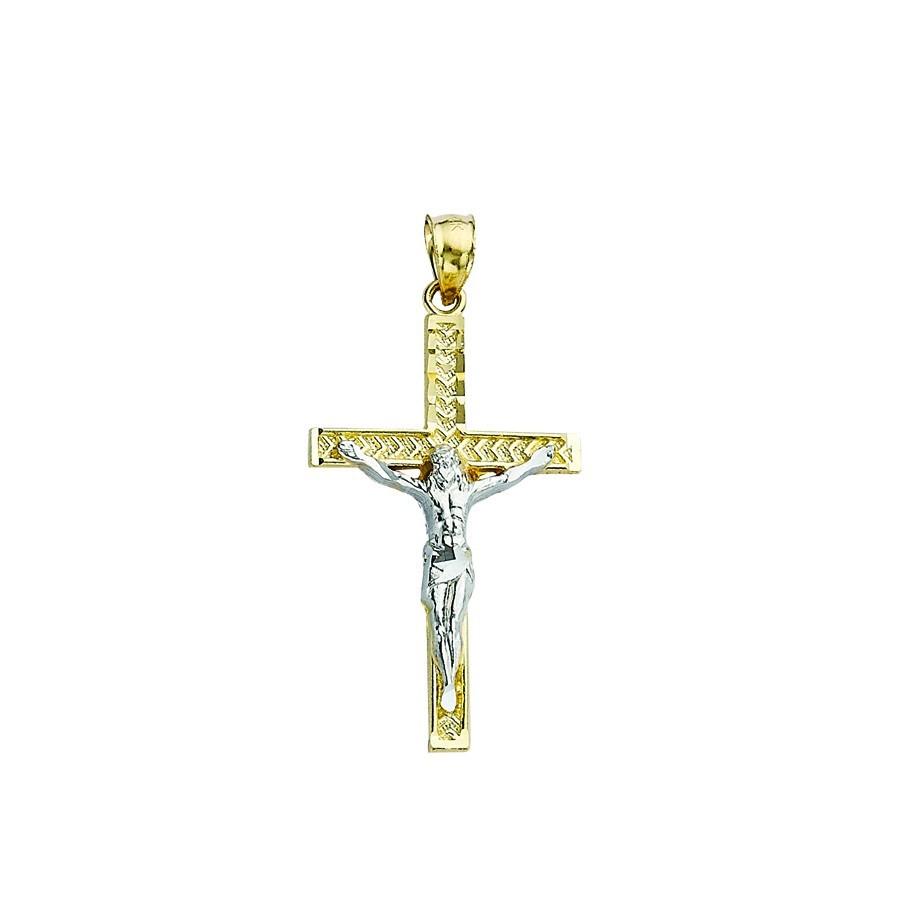 14k solid yellow and white gold crucifix 1.0 grams