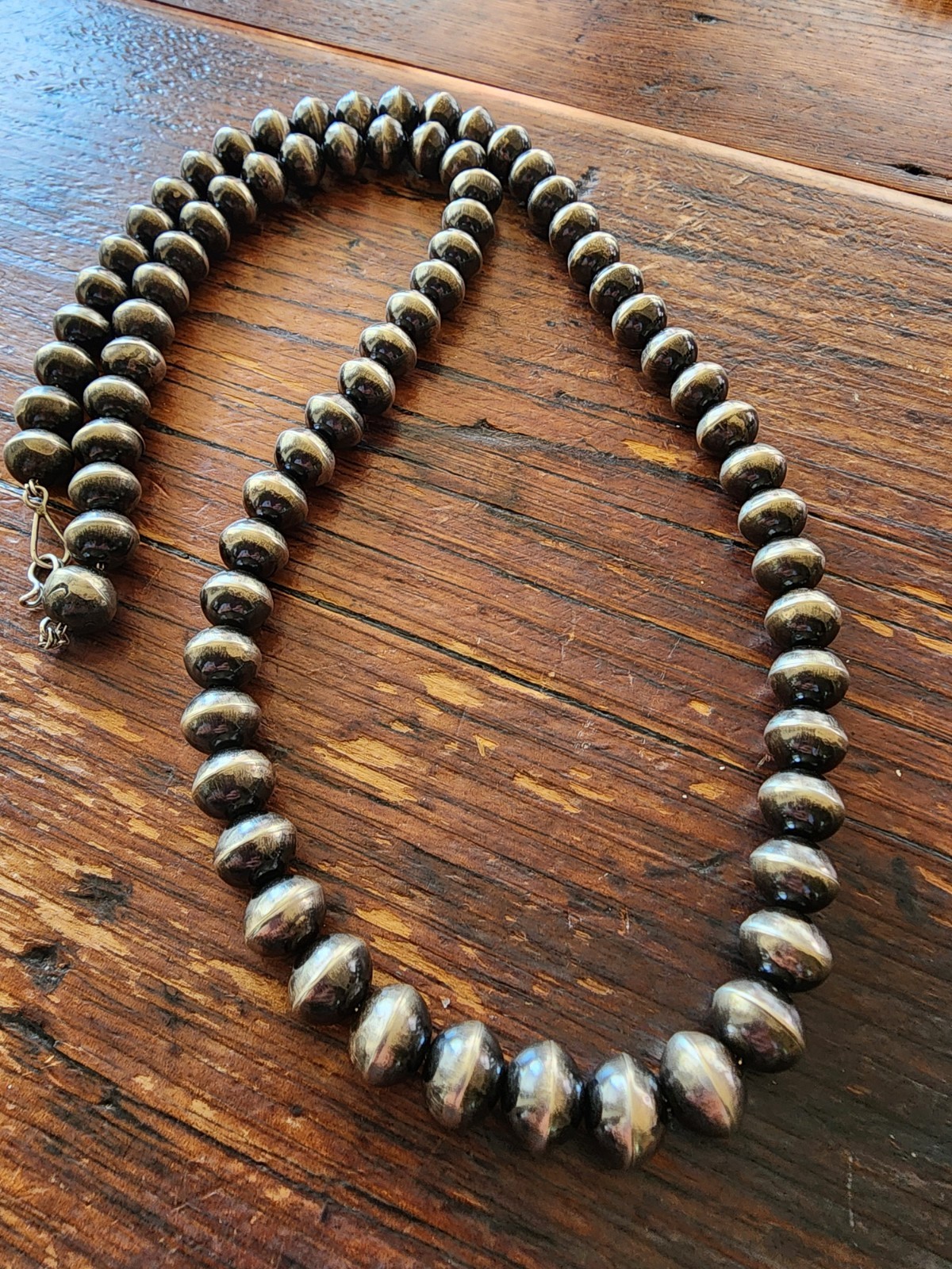 34″ Vintage HANDMADE Signed HS NAVAJO Sterling Silver Beaded NECKLACE 140g 13mm