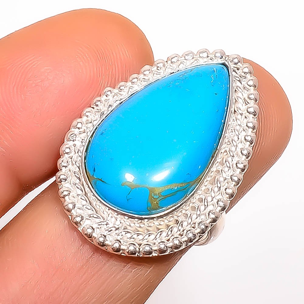 Copper Blue Turquoise Gemstone 925 Silver Plated Ring s.7.5 TR7508-1398