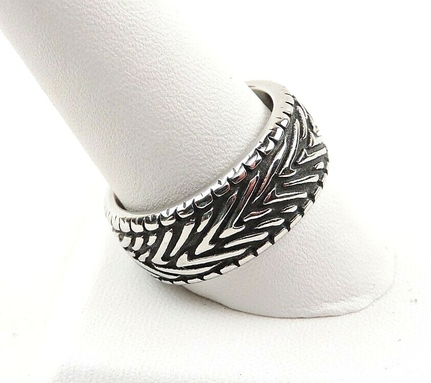 Stainless Steel 10 mm Textured Wide Band Ring – Free Gift Packaging