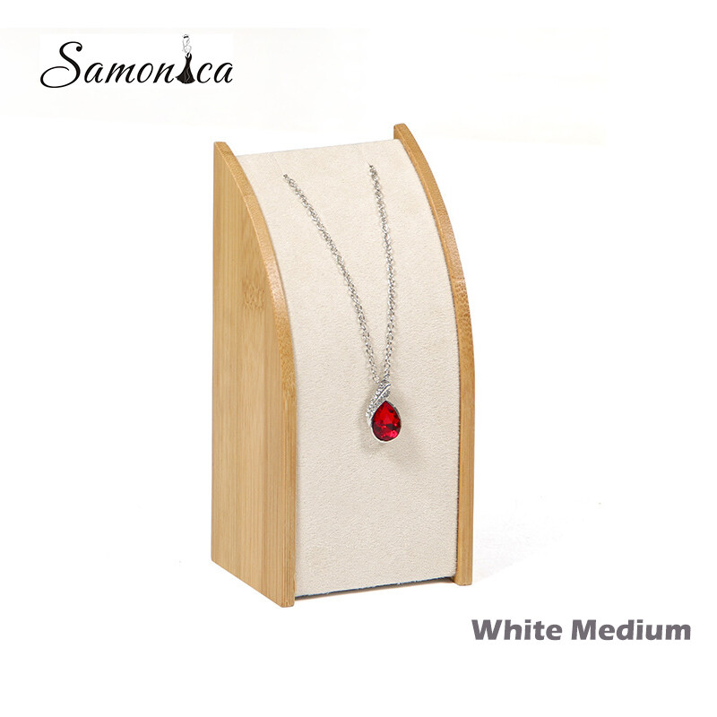 Bamboo Beige Velvet Jewelry Display Rack Storage Necklace Pendant Organizer