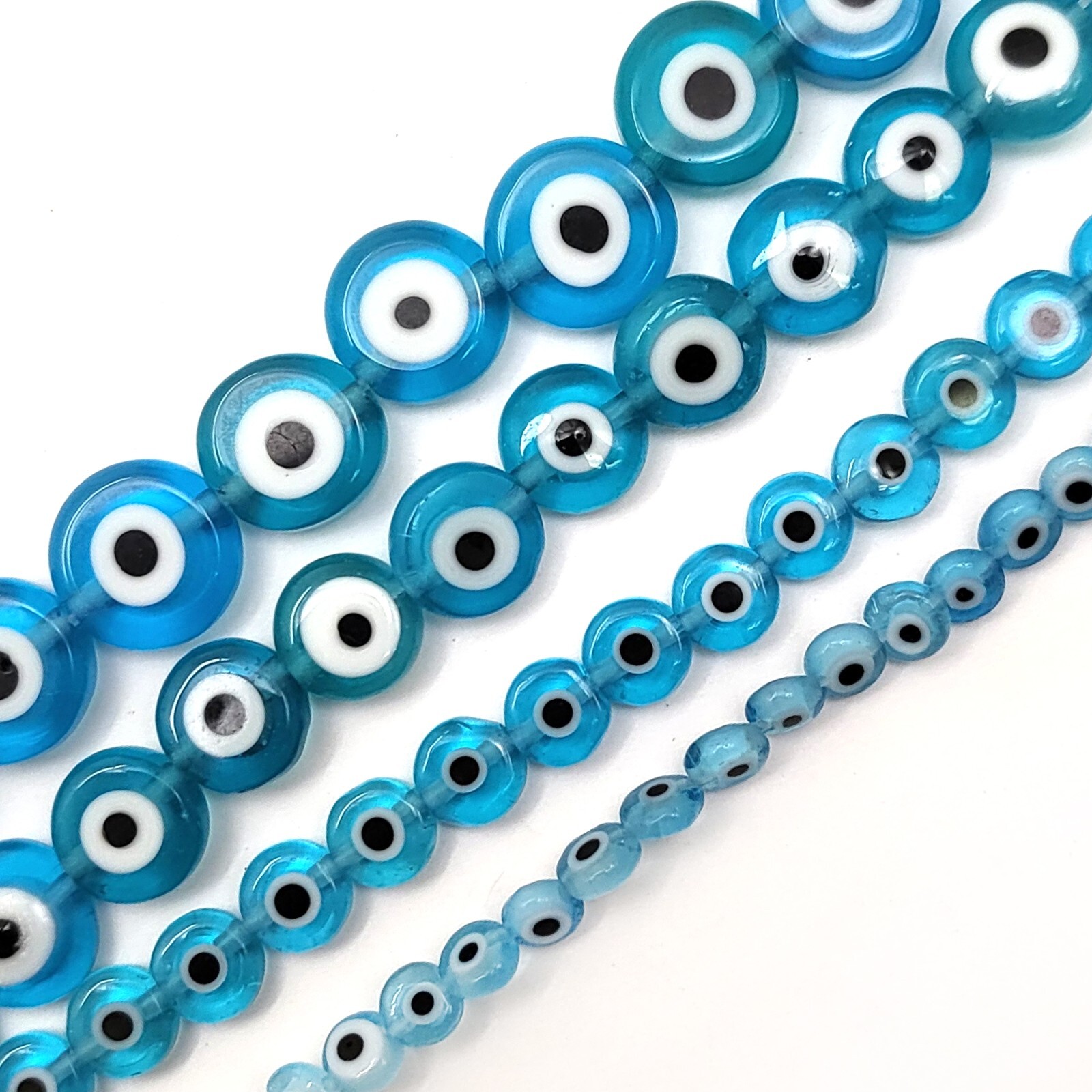 Light Blue Evil Eye Glass Coin Disc Bead Flat Round Saucer 4mm 6mm 8mm 10mm 15″