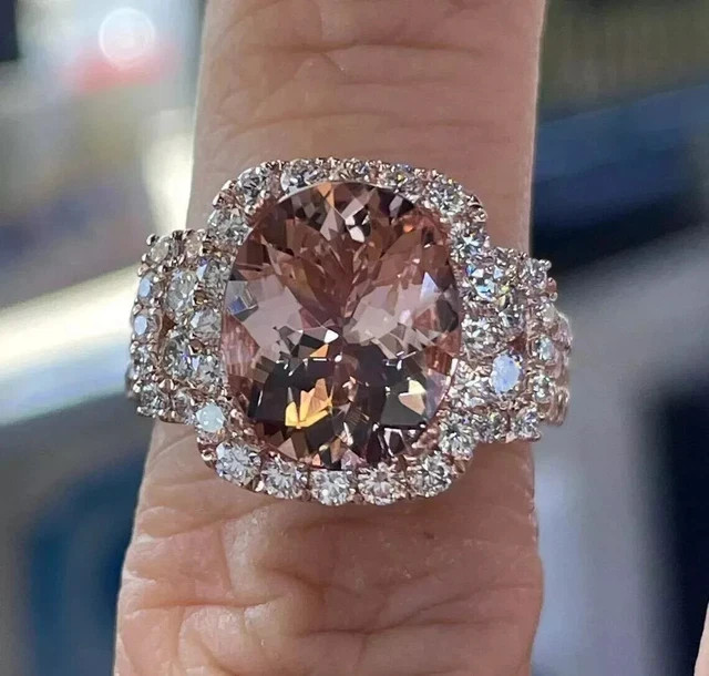 2.50Ct Oval Cut Lab-Created Morganite Halo Engagement Ring 14K Rose Gold Plated