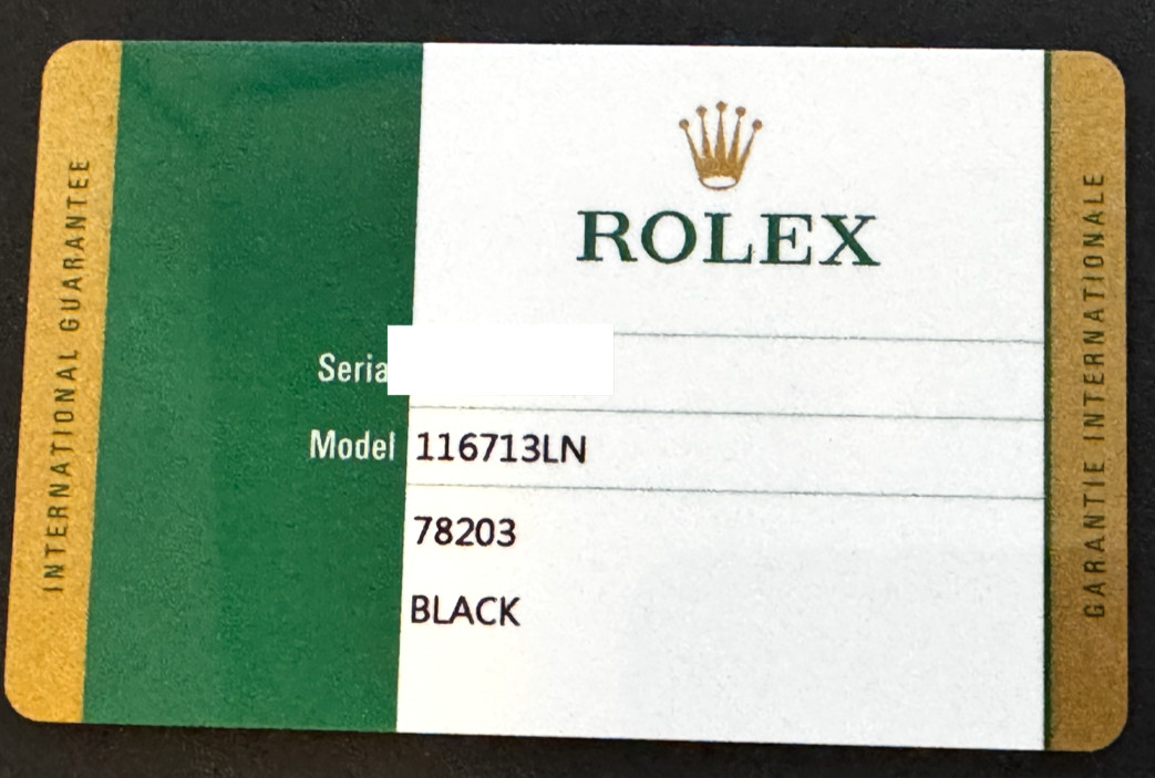 Genuine Rolex GMT-Master II Ceramic 116713LN Warranty Guarantee Card Authentic